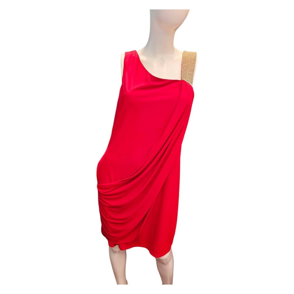 DJ-JAZ Vintage Red Gold Bling Strap Bodycon Dress Womens XL